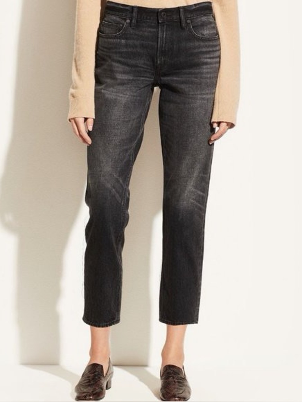 Vince. Jeans NWT size 26 tomboy cropped boyfriend black grey wash denim